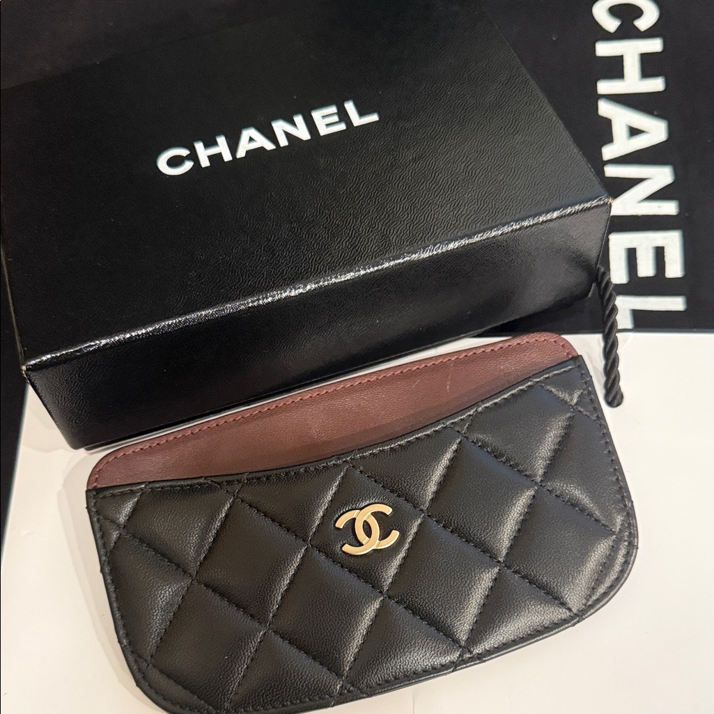 Chanel Black And Brown Quilted Card Case